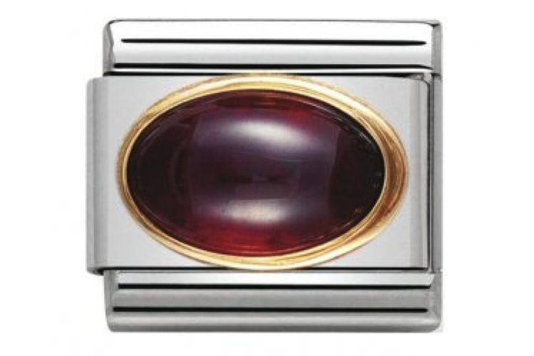 Garnet Oval Stone with Plain Gold Border Link