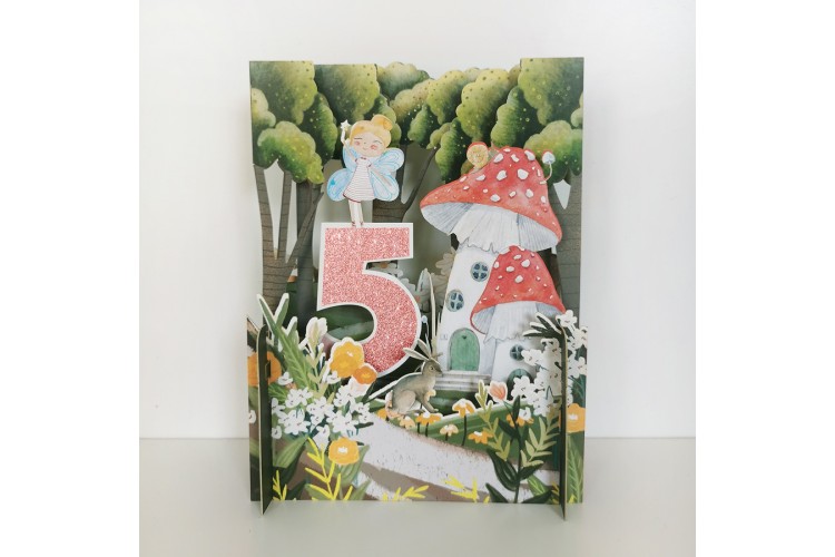 Girls 5th Birthday Fairies 3D Pop Up Greeting Card
