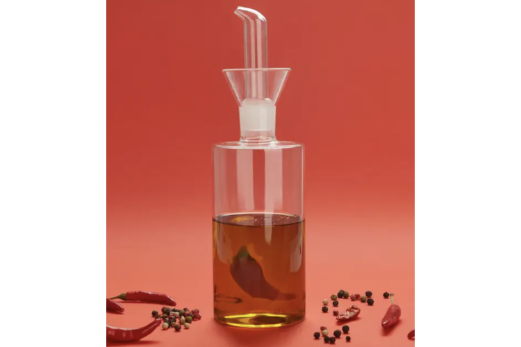 Glass Oil Bottle with Chillies 
