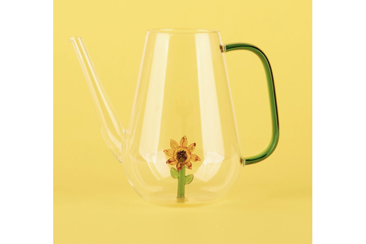 Glass Watering Can with Sunflower