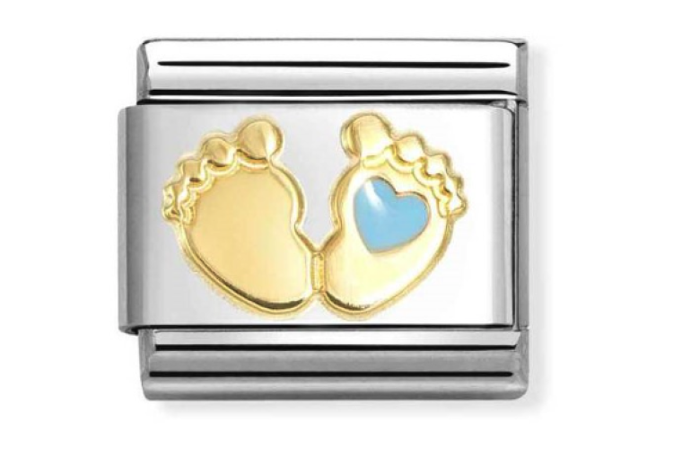Gold Baby Feet with Blue Heart Link 