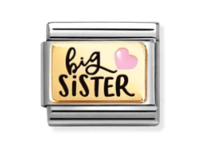 Gold Back Big Sister with Pink Heart Link