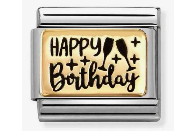 Gold Back Happy Birthday with Champagne Link