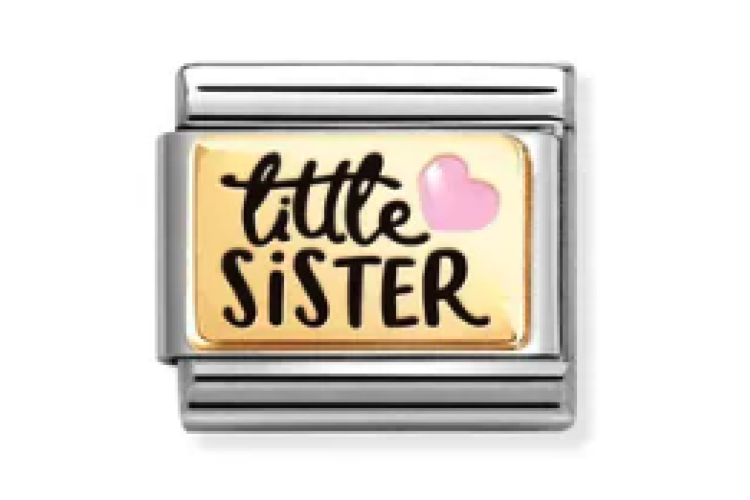 Gold Back Little Sister with Pink Heart Link