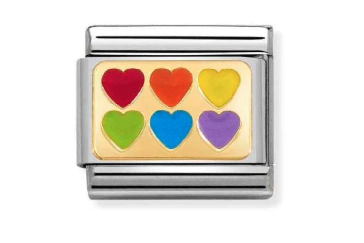 Gold Back with Multi Colour Hearts Link