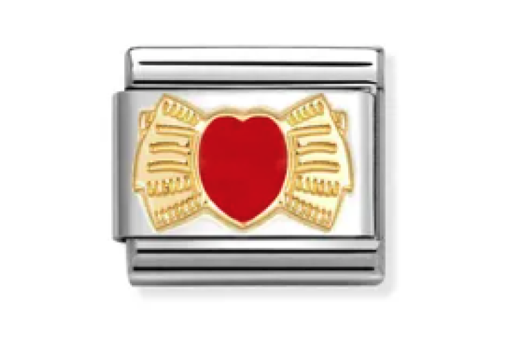 Gold Bow with Red Heart Link