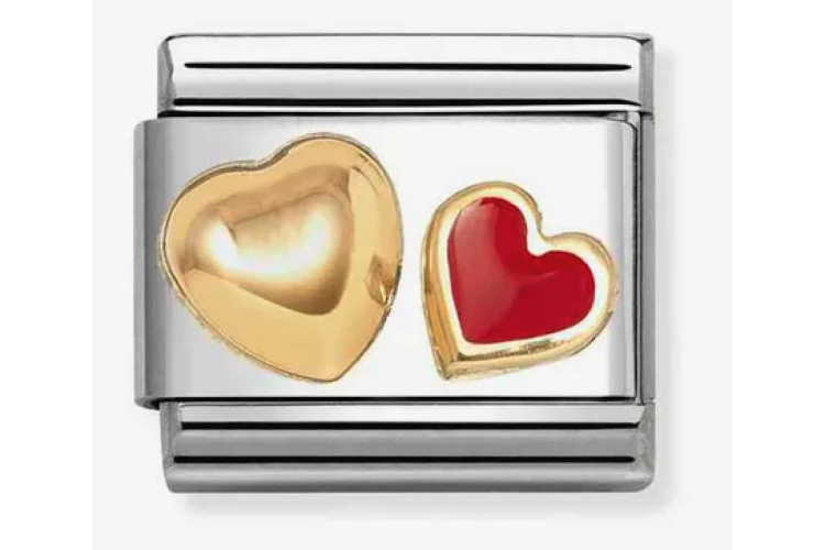 Gold Double Hearts Raised and Red Link