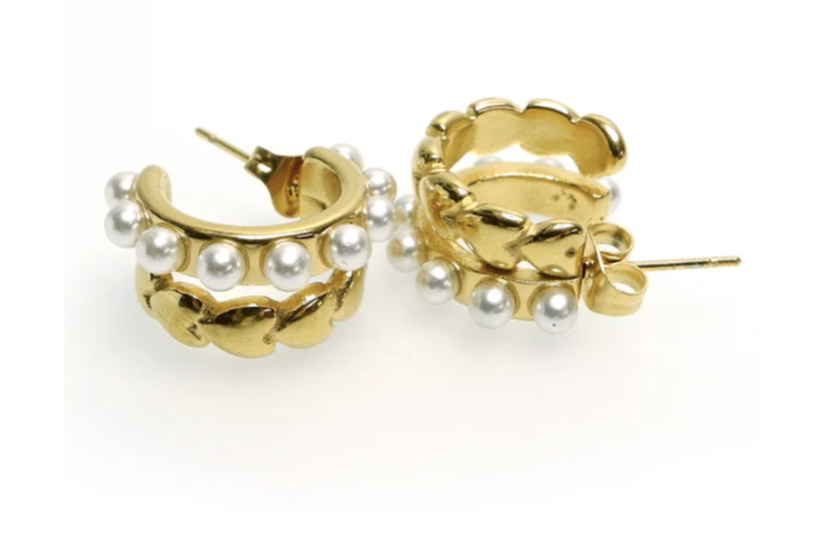 Gold Double Hoop Pearl Earrings