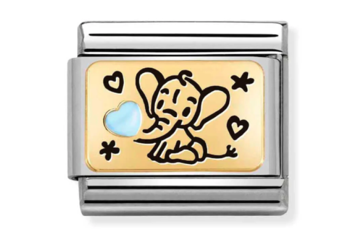 Gold Elephant with Blue Heart Link