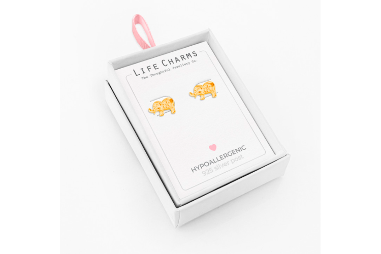 Gold Elephant Stud Earrings