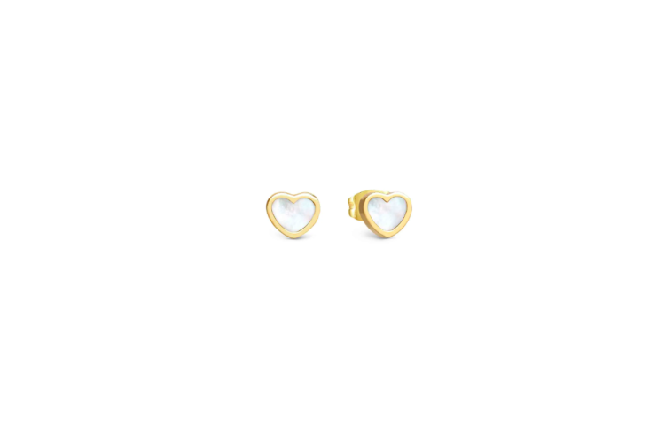 gold emosfere earrings with white heart  