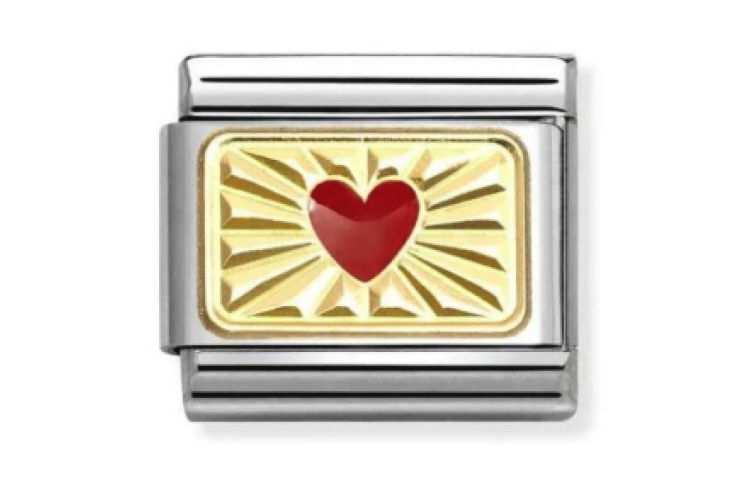 Gold Etched Back with Red Heart Link