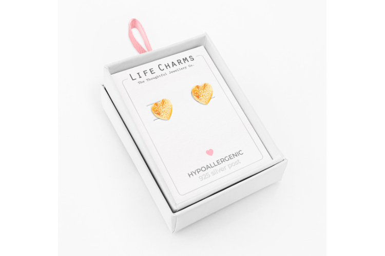 Gold Hammered Heart Stud Earrings