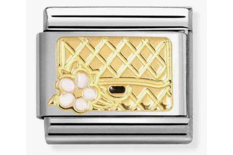 Gold Handbag with White Flower Link