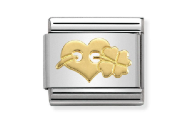 Gold Heart with Clover Link