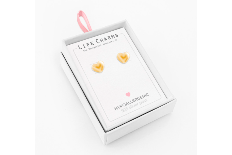 Gold Plain Heart Stud Earrings