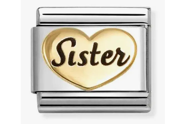Gold Sister Heart with Black Writing Link