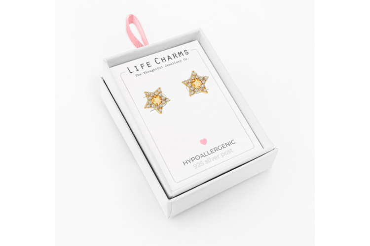 Gold Sparkly Star Outline Stud Earrings