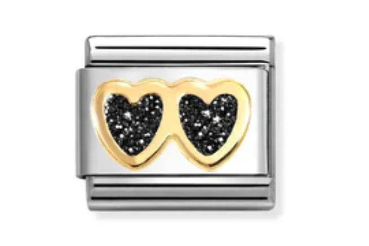 Gold with Black Glitter Double Heart Link