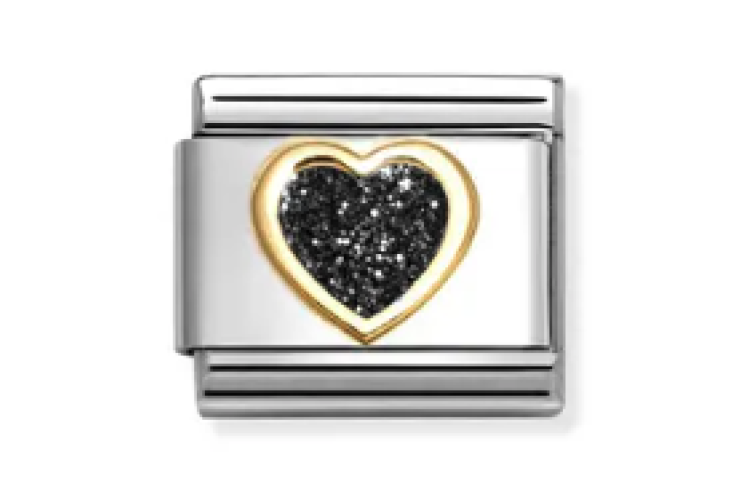 Gold with Black Glitter Heart Link