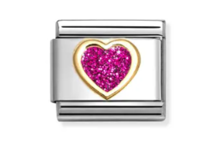 Gold with Fuchsia Glitter Heart Link