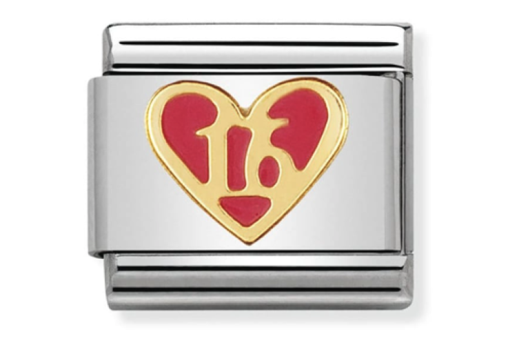 Gold with Pink Sweet 16 Heart Link