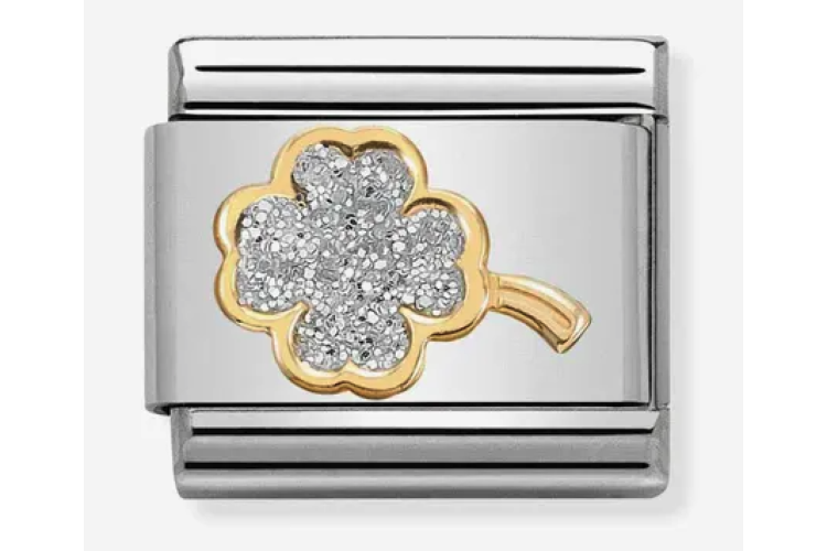 Gold with Silver Glitter Clover Link