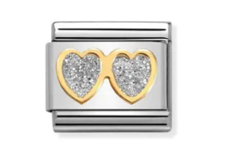Gold with Silver Glitter Double Heart Link