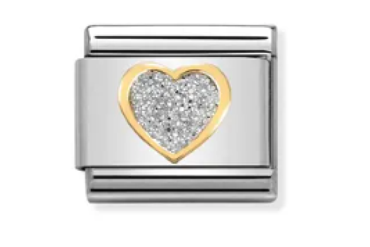 Gold with Silver Glitter Heart Link