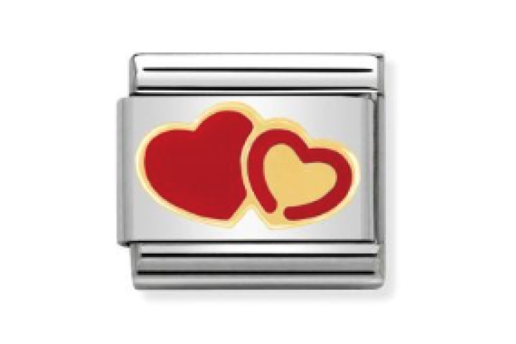Gold with Solid and Outlined Red Hearts Link