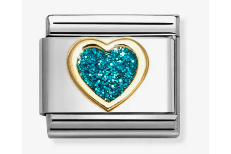 Gold with Turquoise Glitter Heart Link