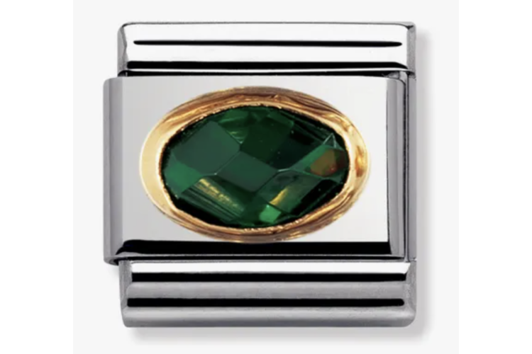 Green Crystal Oval Stone with Plain Gold Border Link