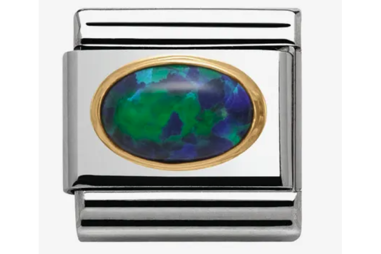 Green Opal Oval Stone with Plain Gold Border Link