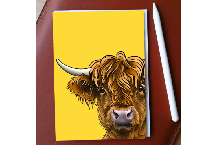 Highland Coo (yellow) Greeting Card