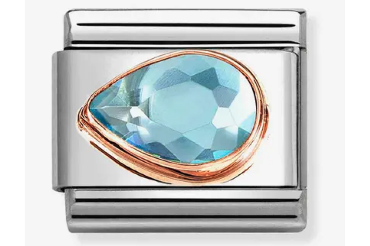 Light Blue Teardrop Stone with Plain Rose Gold Border Link - Left Drop