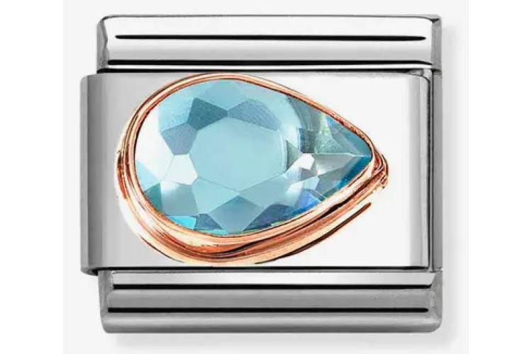 Light Blue Teardrop Stone with Plain Rose Gold Border Link - Right Drop