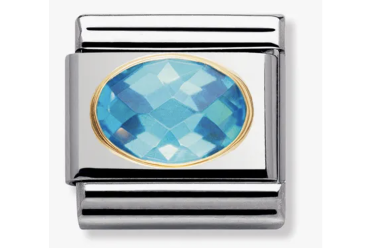 Light Blue Crystal Oval Stone with Plain Gold Border Link