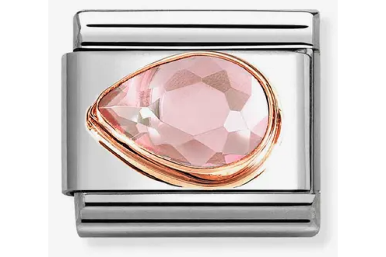 Light Pink Teardrop Stone with Plain Rose Gold Border Link - Left Drop