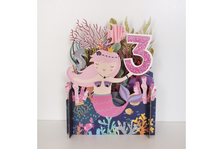 Girls 3rd Birthday Mermaid 3D Pop Up Greeting Card
