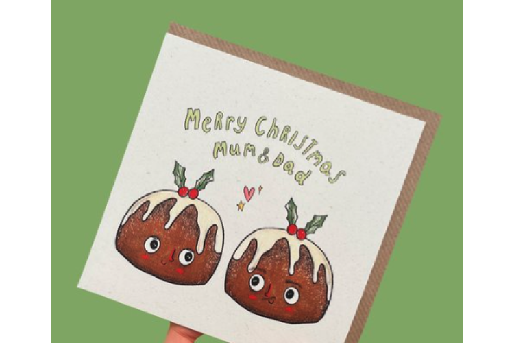 Merry Christmas Mum & Dad Christmas Puddings Card