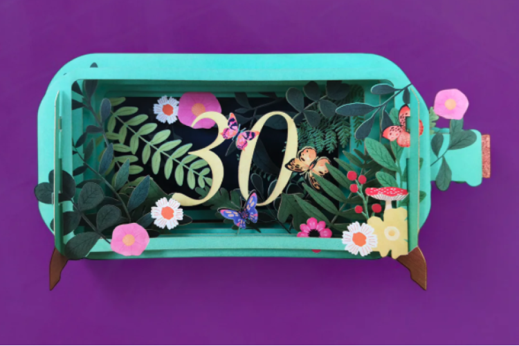 Message in a Bottle 30 with Flowers Pop Up Greeting Card