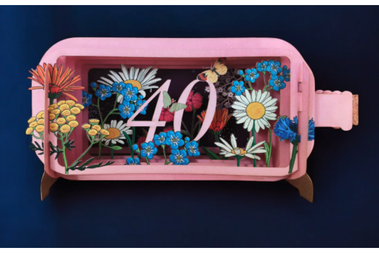 Message in a Bottle 40 with Flowers Pop Up Greeting Card