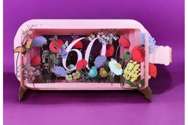 Message in a Bottle 60 with Flowers Pop Up Greeting Card