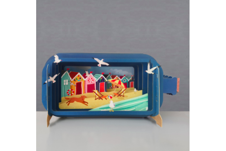 Message in a Bottle Beach Hut Pop Up Greeting Card