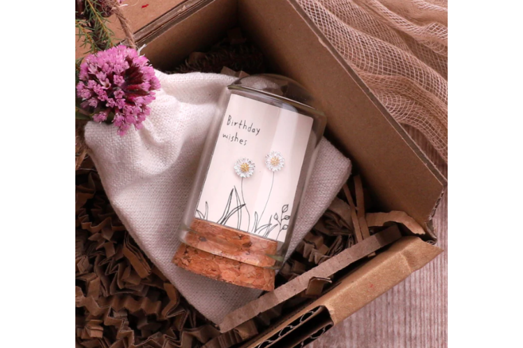 Message in a Bottle Birthday Wishes Daisy Studs
