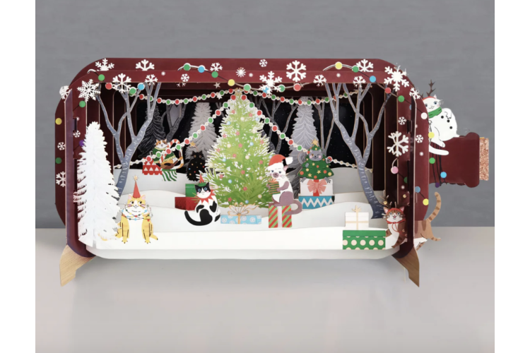 Message in a Bottle Christmas Cats Pop Up Greeting Card