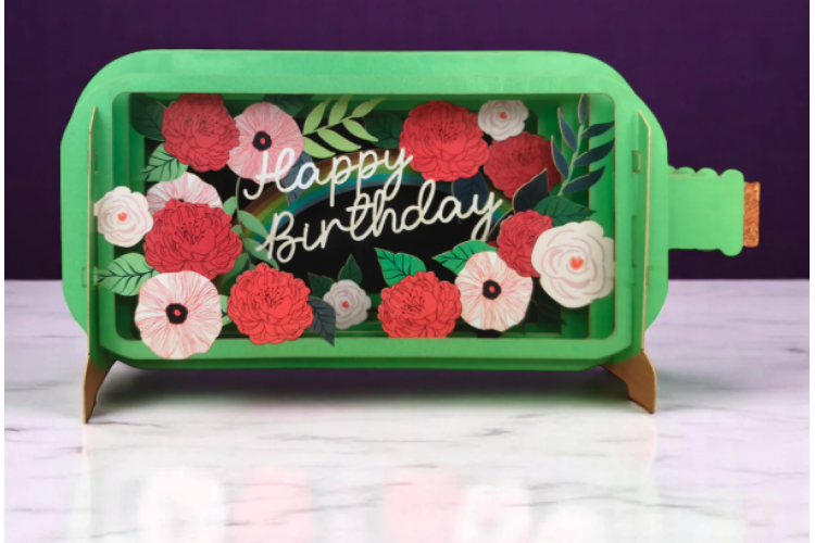 Message in a Bottle Flowers Happy Birthday Pop Up Greeting Card