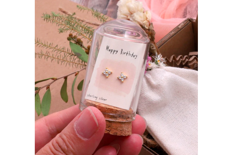 Message in a Bottle Happy Birthday Gold Studs