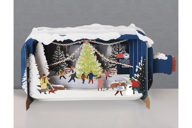 Message in a Bottle Ice Skating Pop Up Greeting Card