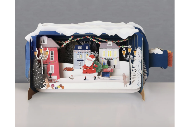 Message in a Bottle Santa in Village Pop Up Greeting Card
